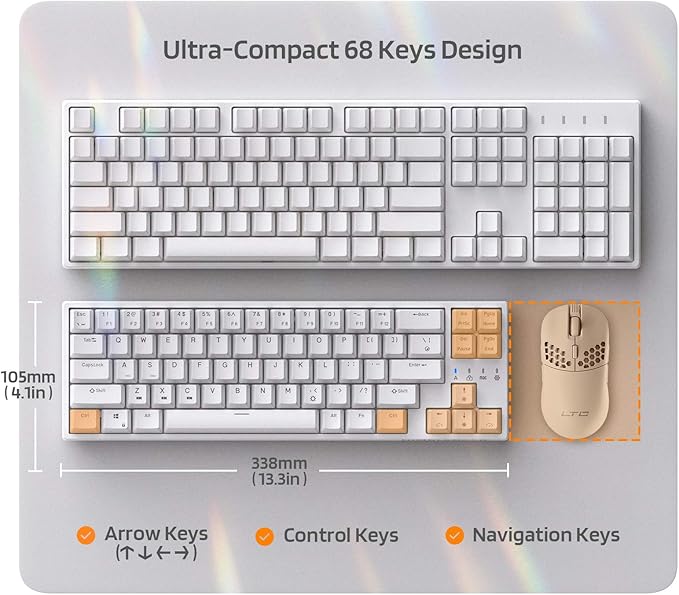 LTC NB681 Nimbleback Wired 65% Mechanical Keyboard, RGB Backlit Ultra-Compact 68 Keys Gaming Keyboard with Hot-Swappable Switch and Stand-Alone Arrow/Control Keys (Hot Swappable Blue Switch, White)