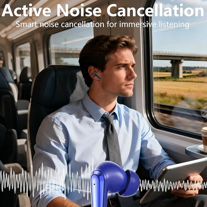 Active Noise Cancelling Wireless Earbuds with 60 Hour Long Battery Life,Bluetooth 5.4 in-Ear Earphones,Multi-Device Pairing,Enhanced Clear Call,Hi-Fi Stereo Ear Buds for Sport Walk