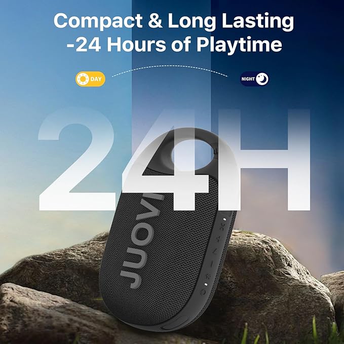 JUOVI Clip Wireless Portable Bluetooth Speaker, 24H Playtime Mini Shower Speaker IP68 Waterproof & Dustproof HD Sound Integrated Carabiner, for Home Outdoor and Travel