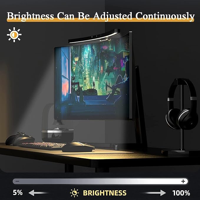 Universal Curved Monitor Light - Adjustable Clip for 27"-49" Screens, USB-C Powered, Works with PC/TV/PS5, 10 Brightness Levels