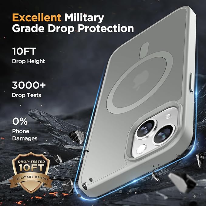 Miracase Magnetic for iPhone 15 Case (Compatible with MagSafe)（with 2X Screen Protectors） Military-Grade Protection, Anti-Fingerprint Translucent Matte Phone Cover for iPhone 15 6.1 inch, Gray