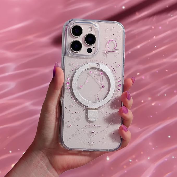 CASEKOO Libra [Zodiac Collection] for iPhone 16 Pro Case with Magnetic Ring Stand [Compatible with MagSafe] [Military-Grade Protection] Fashion Clear Back Design, Soft Edge