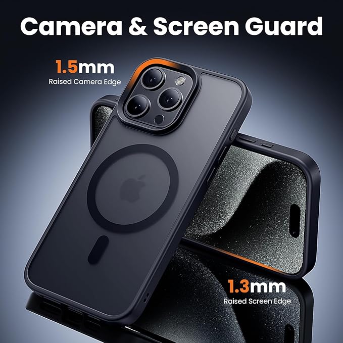 toushion 3 in 1 for iPhone 15 Pro Case with MagSafe, Screen Protector*1 Camera Lens Protector*1,Skin Feeling Back Cover Military-Grade Protection for iPhone 15 Pro Phone Case 6.1 inch Matte Black