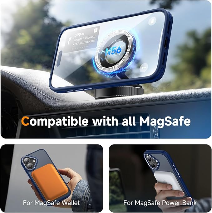 Magnetic 3 in 1 for iPhone 17 Case, [Omni-Directional Protection] with 1x Screen Protector + 1x Camera Cover, [Seamless Work with Magsafe] Translucent Protective Silm Phone Case for iPhone 17 Blue