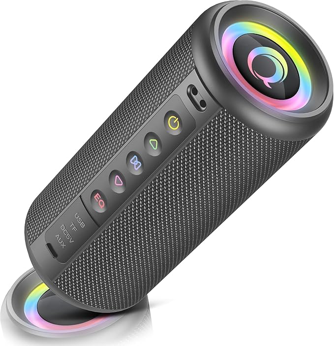 Portable Speaker with Stereo Sound Bass, Waterproof, Dual Bass Speakers, Bluetooth Speaker Led Function, Built-in Microphone