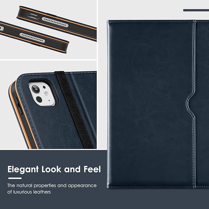 VIKESI Case for iPad Pro 13-inch M5 or M4 Released in 2025 or 2024, Leather Stand Cover with Apple Pencil Holder, Auto Wake/Sleep, Multiple Viewing Angles, Built in Hand Strap & Pocket,Blue