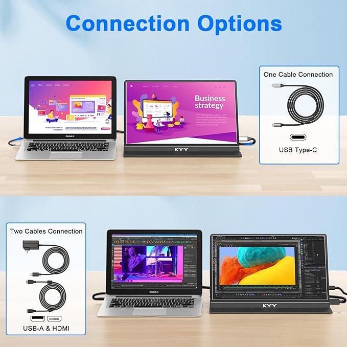 KYY Portable Monitor 14' FHD 1080P - Ultra-Slim Portable Laptop Monitor Computer Display with Type-C HDMI Speakers for Laptop PC Phone Mac PS4 PS5 Xbox Switch