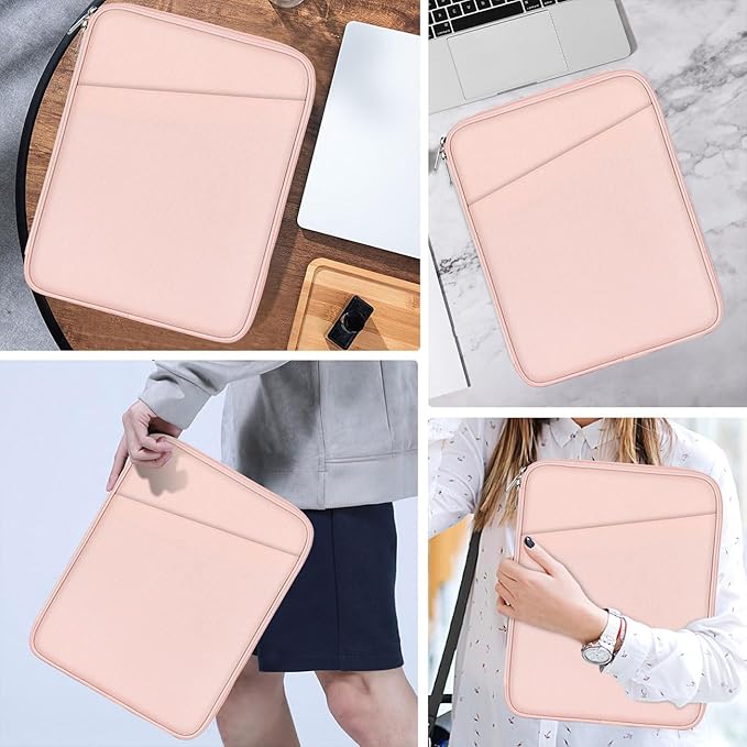 MoKo 13 Inch Tablet Sleeve Bag, Compatible with New 13 Inch iPad Pro M5 & Air M4/M3, iPad Pro 12.9 inch M2&M1, Galaxy Tab S8+/S9+ 12.4", Waterproof Bag Carrying Case with Pocket, Pink