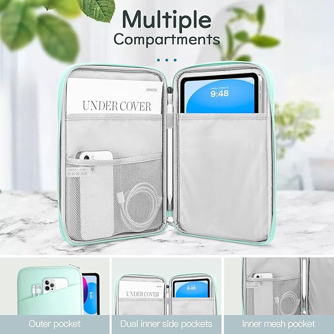 Dadanism 9-11 Inch Tablet Sleeve Bag Carrying Case for iPad 10.2 2021-2019, iPad Pro 11 2022-2018, iPad Air 5th/4th 10.9, iPad 10th Gen 10.9 2022, Galaxy Tab A8 S8 S6 Lite, Mint Green
