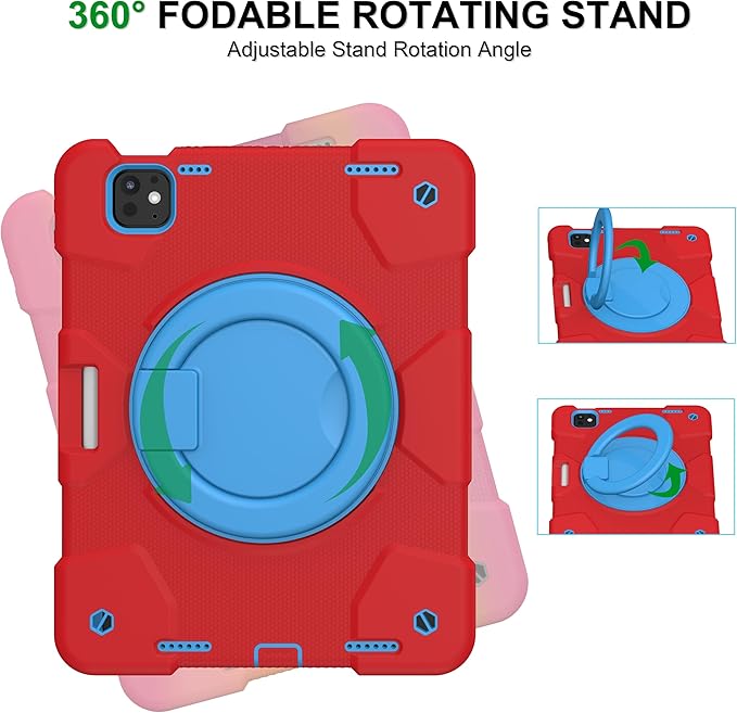 Andnary Case for iPad Pro 11 Inch M4 2024/M5 2025 Case, Heavy Duty Shockproof Cover with Screen Protector/360° Rotate Stand/Shoulder Strap/Pencil Holde (Red+Blue, iPad Pro M4/M5 11 inch)
