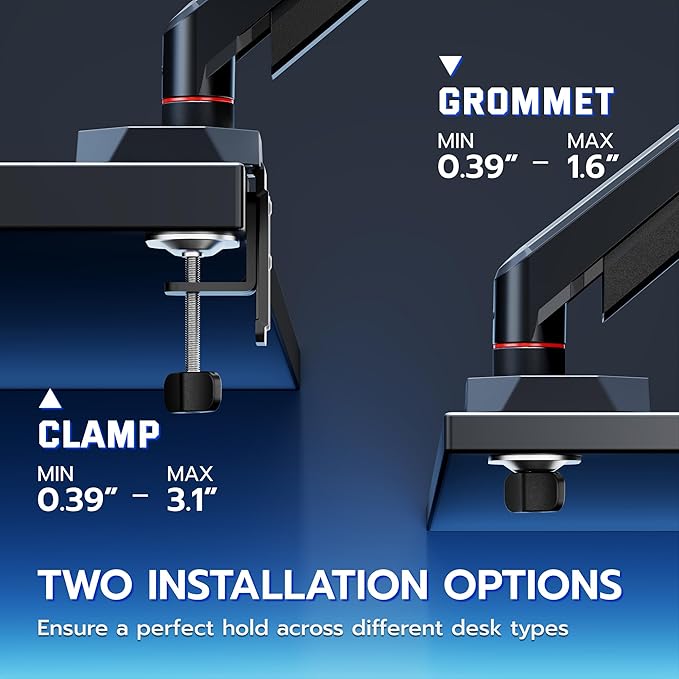 ARES WING Heavy Duty Single Monitor Arm, Fully Adjustable Single Monitor Mount for 17-40 Inch Flat Curved Ultrawide Screens Up to 26.5lbs with USB A/C, C-Clamp & Grommet Base, 75/100 Vesa Mount, Black