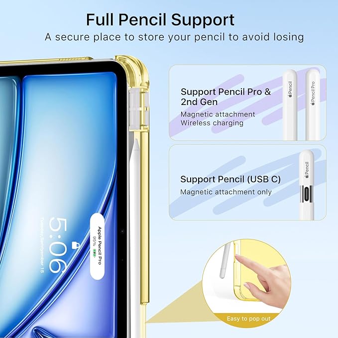 MoKo for iPad Air 11 inch Case (M4/M3/M2) 2026/2025/2024, iPad Air 5th/4th Gen 10.9 inch Case 2022/2020 with Pencil Holder, Slim Trifold Cover with Hard PC Translucent Back Shell, Oatmeal