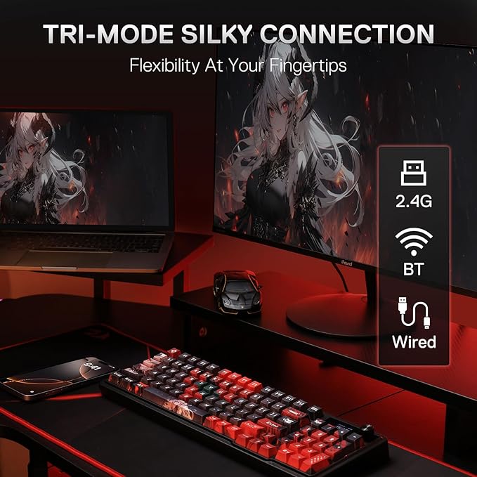 Redragon K719 PRO Wireless Gasket Gaming Keyboard w/Hype Screen & Knob, 95 Keys Mechanical Keyboard, Easy-Control 1.14’’ TFT Info Display, 5-Layer Noise Dampening, Custom Linear Switch, Anime Edition