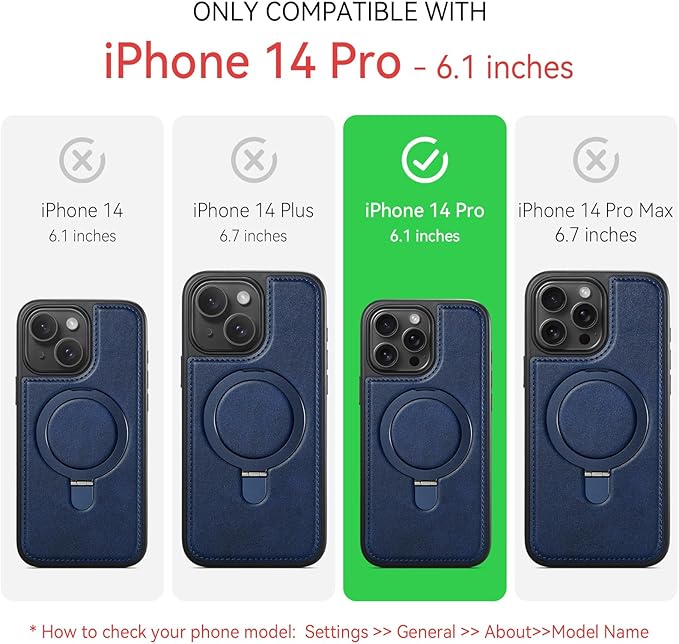 Compatible with iPhone 14 Pro Case with Stand, Compatible with MagSafe, Slim PU Leather & Durable TPU Protective Cover Drop-Proof with Tempered Glass Screen Protector 6.1", Blue