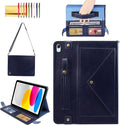 Handbag Case for iPad (A16) 11" 2025 & iPad 10th Gen 10.9", Techcircle Folio Stand PU Leather Multi-Card Slots Envelope Pocket Wallet Cover with Hand Strap+Shoulder Strap+Pen Holder, Navy