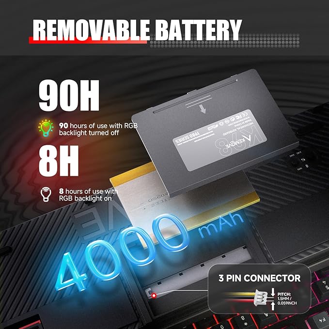 KEMOVE K98 Wireless Gaming Mechanical Keyboard with BT5.0/2.4G/Type-C,RGB Backlight,98 Keys Hot-Swappable,4000mAh Massive Battery,Software Support,Diamond Silence Red Switch