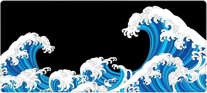 Large Mouse Pad Desk Mat 900 x 400 x 3mm Cool Sea Texture Non-Slip Rubber Base Mousepad Stitched Edges Keyboard Mat for Office Home Game - Black and White Sea Wave
