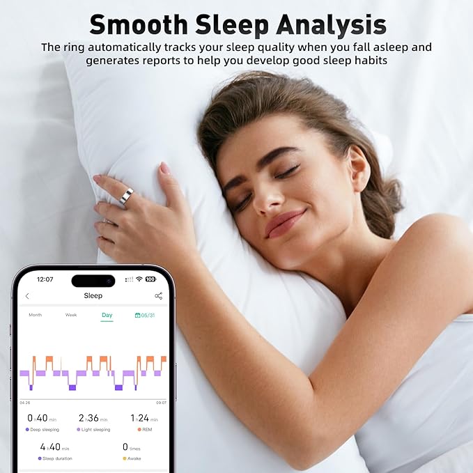 Smart Ring with Sleep Monitoring, Step Counting, Heart Rate, Blood Oxygen for iOS and Android, No Subscription Fee, IP68 Waterproof Health Tracker (Silver, 10)