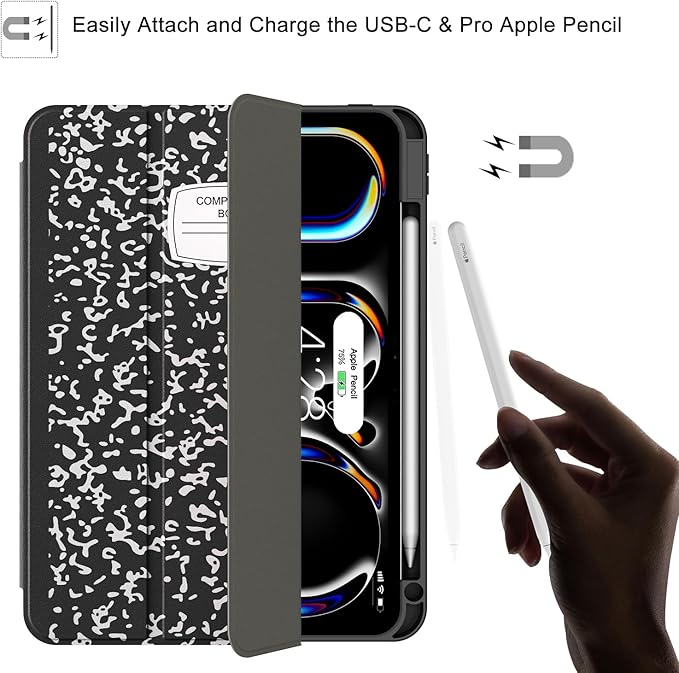 Soke Case for New iPad Pro 11 Inch (M5/M4) 5th Generation 2024-2025 with Pencil Holder - [Shockproof + Apple Pencil Charging + Auto Wake/Sleep], Soft TPU Back Cover for iPad Pro 11", Book Black