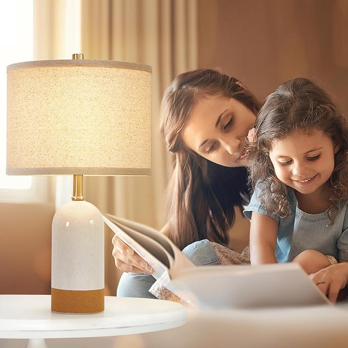 GyroVu Small Table Lamps Set of 2, Bedside Lamp for Bedroom, 21.5" Nightstand Ceramic Desk Lamp for Kids Room, Living Room, Dorm, Reading, Home Office, Bulbs Included
