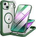Miracase Glass Series Designed for iPhone 14 Plus Case 6.7 inch, 2023 Upgrade Full-Body Magnetic Clear Case with Built-in 9H Tempered Glass Screen Protector,Compatible with MagSafe,Green