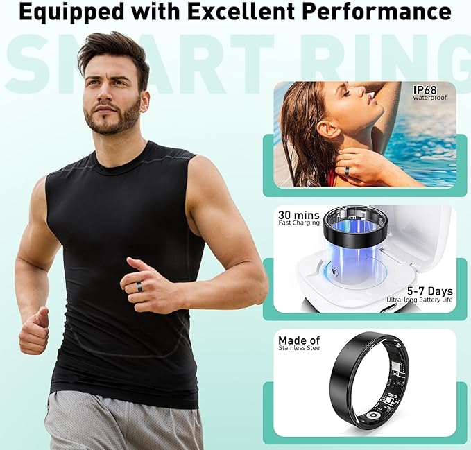 Smart Ring with Sleep Monitoring, Step Counting, Heart Rate, Blood Oxygen for iOS and Android, No Subscription Fee, IP68 Waterproof Health Tracker (Rose Gold, 11)