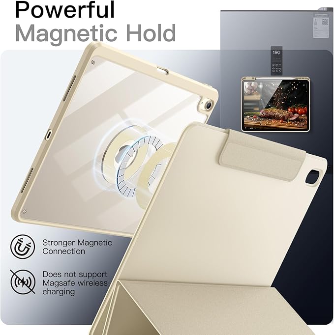JETech Magnetic Detachable Case for iPad Air 13-Inch M4/M3/M2 (2026/2025/2024) with Pencil Holder, Removable Rotating Clear Cover, Portrait/Landscape Stand with Raised Screen View (Starlight)