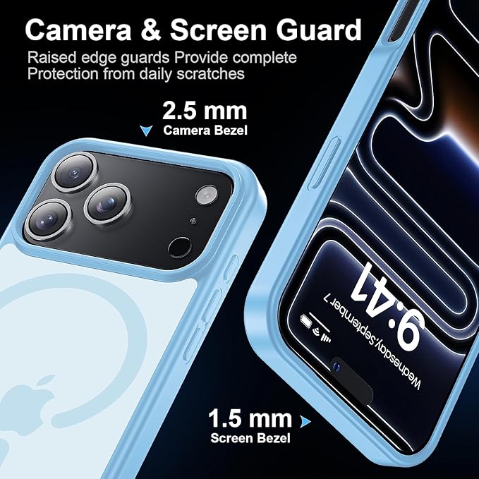 Strong Magnetic for iPhone 17 Pro Case with Camera Lens Protector [ Military-Grade Protection] Compatible with MagSafe Shockproof Slim Thin Cover case for iPhone 17 Pro 6.3 inch, Light Blue