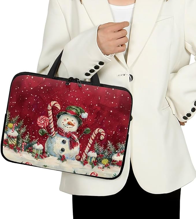 Christmas Red Snowman 17 Inch Laptop Sleeve Cover Computer Bag Tablet Carrying Case, Waterproof Tote Bags Notebook Sleeves Handbag for Travel/Business/School, Family & Friends Gift