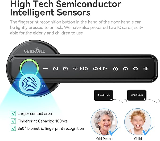 Fingerprint Smart Lever Lock TUYA APP Control Keyless Entry Bluetooth Touchscreen Indoor Handle Biometric Electronic Digital Door Knob with Keypad Suitable for Hotel Office Apartment Bedroom