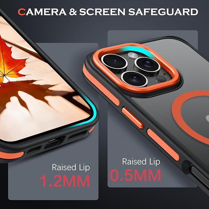 YINLAI Case for iPhone 16 Pro Max, Magnetic Case [Compatible with Magsafe] Supports Wireless Charging Slim Translucent Matte Men Women Shockproof Protective Back Phone Cover 6.9 Inch, Black/Orange