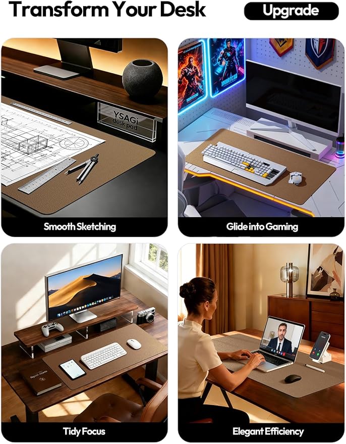 YSAGi Leather Desk Protector, Office Mat, Large Mouse Mat, Non-Slip PU Leather Blotter, Laptop Desk Pad, Waterproof Writing Pad for Office and Home (Bronze, 23.6" x 13.8")