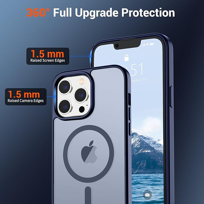 SUPFINE Magnetic for iPhone 12 Pro Max Case (Compatible with MagSafe) (Military Grade Drop Protection) Translucent Matte Shockproof with Anti-Fingerprint Phone Case,Navy Blue