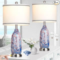 Rinweey 26" Coastal Glass Table Lamps Set of 2,Nautical lamp with USB A+C Ports & AC Outlet,Bule Bedside Lamps with 3-Way Dimmable Touch Control Night Light for Bedroom Living Room(Bulbs Included)