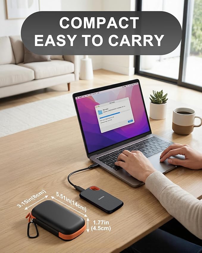 ProCase Hard Carrying Case for SanDisk Extreme/SanDisk Extreme Pro Portable External SSD, 500GB 1TB 2TB 4TB 8TB USB-C Solid State Drive, EVA Shockproof Travel Case with 2 SD Card Slots -OrangeBlack