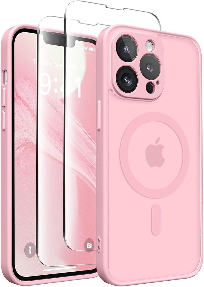 CAPRARO Magnetic for iPhone 13 Pro Case, [Compatible with MagSafe] [Full Camera Protection] Shockproof Protective Slim Translucent Matte Phone Case for iPhone 13 Pro 6.1'', Peach Pink