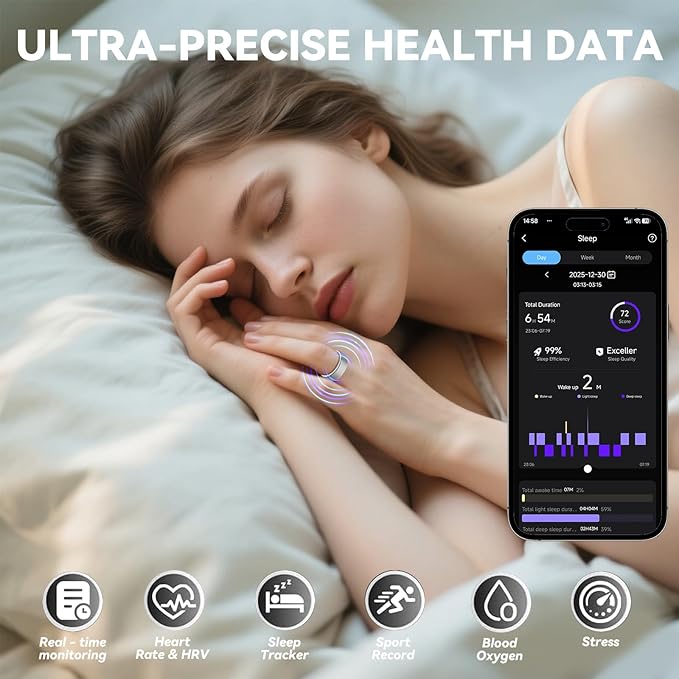 Smart Ring for Women Men,Fitness Ring with 24/7 Activity Tracking,Stress,Sleep Monitoring,No APP Subscription Fees,Compatible with iOS & Android, HarmonyOS Silver, 10#