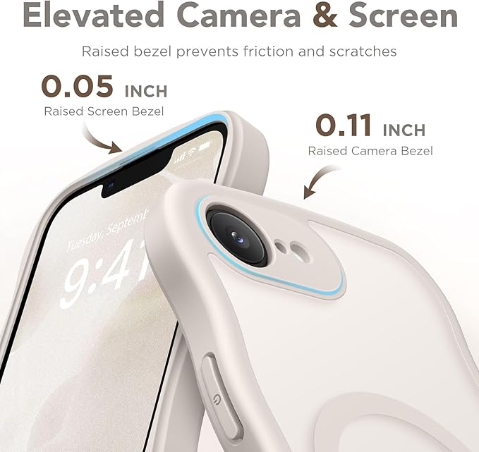 CAPRARO for iPhone 16e Case for Women Girls, Upgraded [Full Camera Protection] [Compatible with MagSafe] Cute Wave Translucent Matte Phone Case for iPhone SE 4 6.1-Inch, Stone