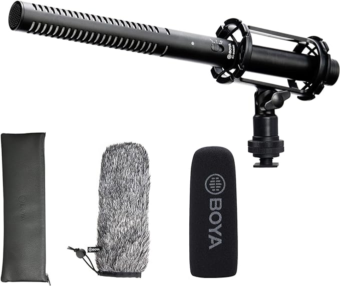 BOYA XLR Microphone, Shotgun Microphone BY-BM6060 with Shockmount Windscreen Mic for Camera DSLR External Condenser Professional Microphones for Video Interview ENG Film