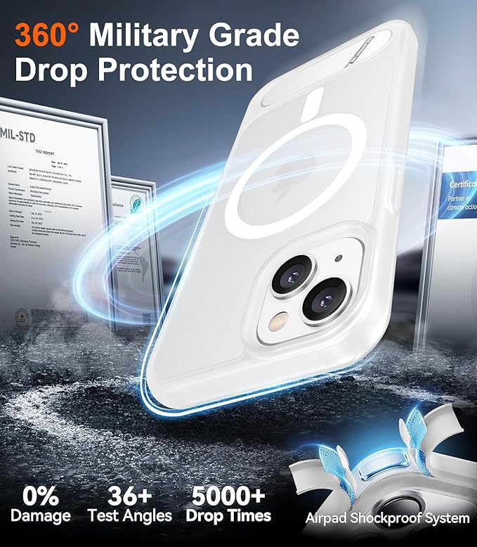 Magnetic Compatible with iPhone 14 Case/iPhone 13 Case,[Built-in Invisible Kickstand][Compatible with MagSafe][Military Grade Shockproof] Slim Translucent Matte Phone Case for iPhone 14/13 6.1"