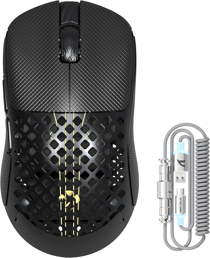 MAMBASNAKE M2 Carbon Fiber Wireless Gaming Mouse, PAW3395PRO 40K DPI, 1K Polling Rate 41g Ultralight Tri-Mode Ergonomic PC Mice, Cloud Driver AI Driver for PC/Mac/Win,Black&Tape