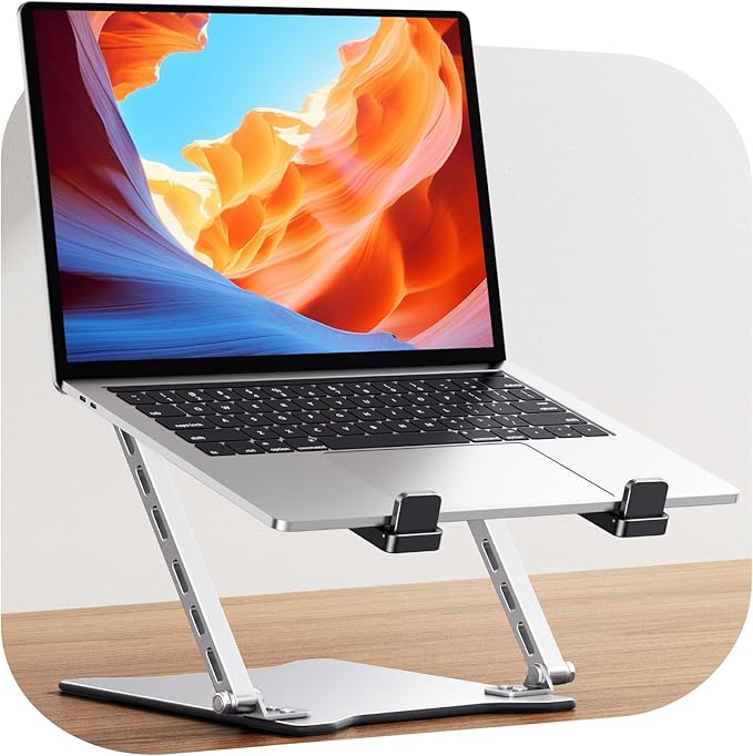 RIWUCT 2026 Ultra-Slim Portable Laptop Stand for Desk, Height Adjustable & Dual-Bar Support Laptop Riser Holder, Ventilated Computer Stand Mount, Compatible with MacBook/Dell/HP(10-15.6")