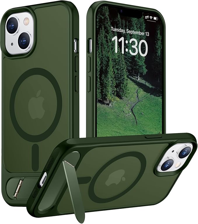 Magnetic Compatible with iPhone 14 Case/iPhone 13 Case,[Built-in Invisible Kickstand][Compatible with MagSafe][Military Grade Shockproof] Slim Translucent Matte Phone Case for iPhone 14/13 6.1"