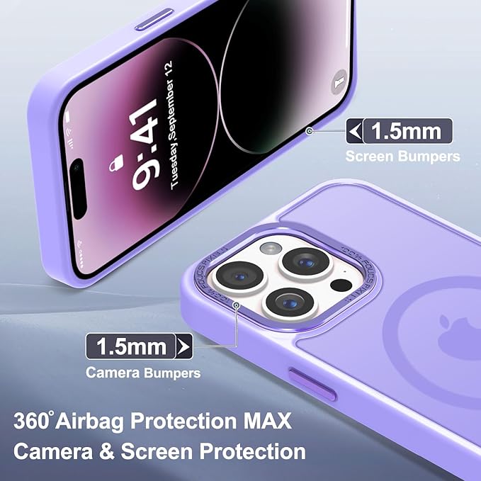 Newfuture Designed for iPhone 14 Pro Max Case with Magnetic [13 FT Military Drop Protection] [Compatible with Magsafe] Slim Translucent Matte Shockproof with Anti-Fingerprint Phone Case, Lilac Purple