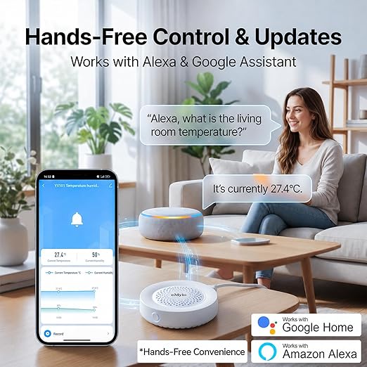 eMylo WiFi Temperature Humidity Sensor with 100dB Siren Alarm, Smart Indoor Thermometer Hygrometer, App Remote Monitoring & Real-Time Alerts for Home, Baby Room, Greenhouse, Wine Cellar