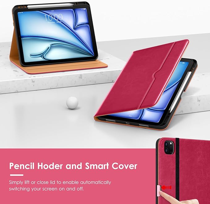 VIKESI Case for iPad Air 13 inch (M4) 2026 / (M3) 2025 / (M2) 2024,Premium Leather Folio,Apple Pencil Holder,Auto Sleep/Wake,Stand Cover - Peach