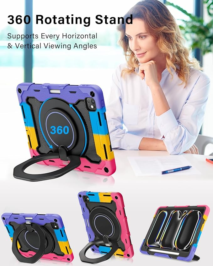 ROISKIN for iPad Pro 11 inch Case (M5/M4 (2025/2024)), Pro 11'' 6th/5th Gen -with HD Screen Protector, 360 Kickstand/Handle, Shoulder Strap, Pen Holder, Heavy Duty Military Grade - Kids Friendly