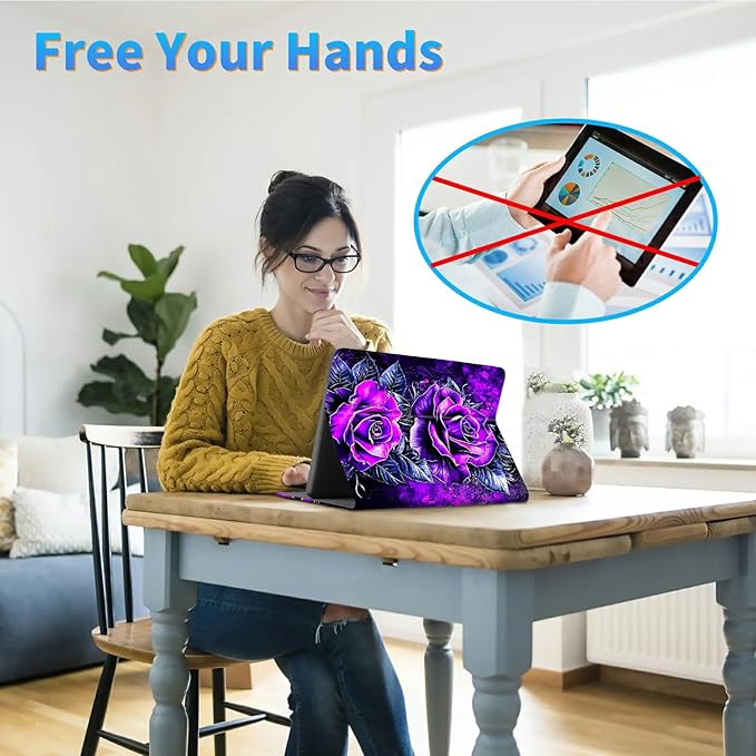 for Kindle Scribe 10.2 Inch 2022/2024 Released Tablet Case, Slim Kickstand Stand Leather Smart Cover with Auto Wake/Sleep, Purple Rose Wall