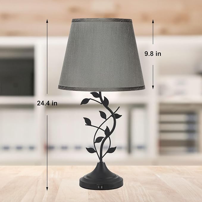 Kakanuo Table Lamp for Bedside, Lamp for Living Room with USB-A and USB-C Charging Ports, Traditional Tall Bedroom Lamp for End Table