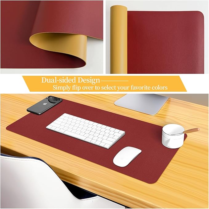 Bloss Red Leather Desk Mat Protector,Large Mouse Pad,Dual-Side Use Mouse Pads,Office Desks Mats,Laptop Protector Desks Mat,Waterproof Dual-Side Desk Keyboard/Writing Pad for Office/Home.23.6"x 13.8"